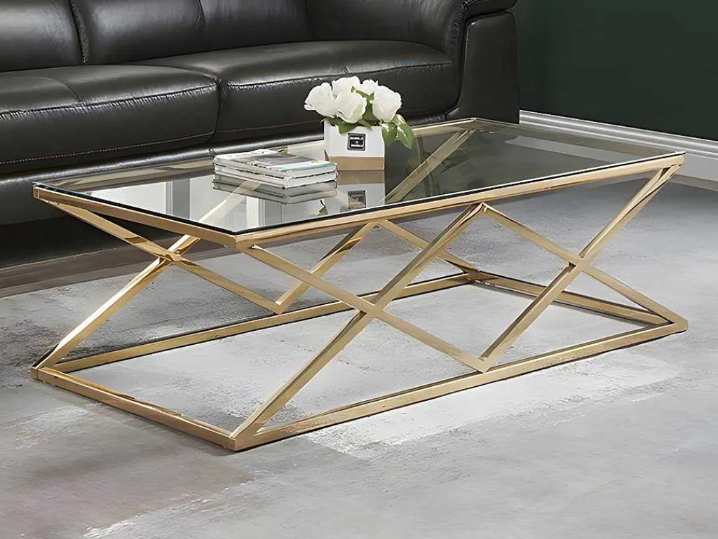 Salontafel Charlotte - Gehard Glas En Staal - Goudkleurig - Van-PASCAL MORABITO Online