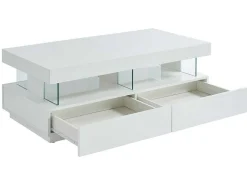 Salontafel Fabio - Wit Gelakt Mdf - Leds - 2 Lades En 2 Nissen-Vente-unique Online