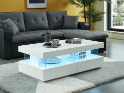 Salontafel Fabio - Wit Gelakt Mdf - Leds - 2 Lades En 2 Nissen-Vente-unique Online