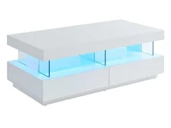 Salontafel Fabio - Wit Gelakt Mdf - Leds - 2 Lades En 2 Nissen-Vente-unique Online