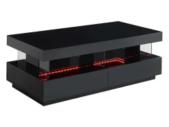 Salontafel Fabio - Zwart Gelakt Mdf - Met Leds - 2 Lades En 2 Nissen-Vente-unique Best