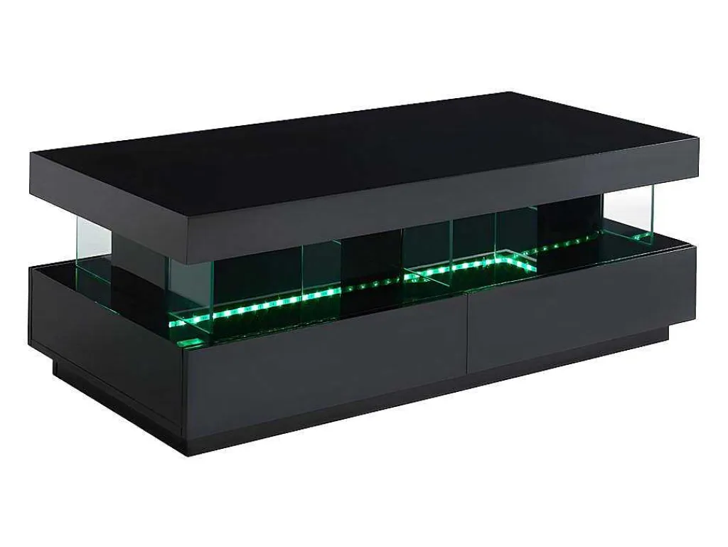 Salontafel Fabio - Zwart Gelakt Mdf - Met Leds - 2 Lades En 2 Nissen-Vente-unique Best