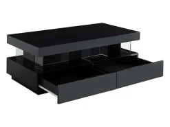 Salontafel Fabio - Zwart Gelakt Mdf - Met Leds - 2 Lades En 2 Nissen-Vente-unique Best