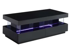 Salontafel Fabio - Zwart Gelakt Mdf - Met Leds - 2 Lades En 2 Nissen-Vente-unique Best