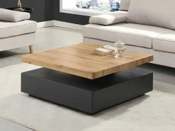 Salontafel Kyria - 1 Lade & Draaiblad - Mdf - Kleur: Antraciet & Eik-Vente-unique Online