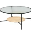 Salontafel Met 1 Plank - Glas, Heveahout En Metaal - Naturel En Zwart - Munita-Vente-unique Best