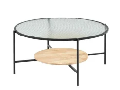 Salontafel Met 1 Plank - Glas, Heveahout En Metaal - Naturel En Zwart - Munita-Vente-unique Best