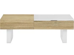 Salontafel Met Afneembaar Tafelblad En 1 Lade - Mdf En Staal - Naturel En Wit - Balun-Vente-unique New