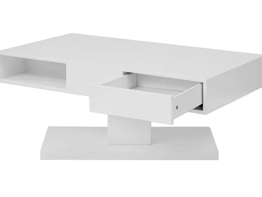 Salontafel Met Draaibaar Tafelblad, 2 Lades En 2 Nissen - Mdf - Wit Gelakt - Ilya-Vente-unique Hot