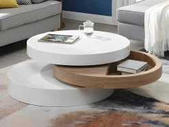 Salontafel Met Draaiblad Janita - Mdf - Eik En Wit-Vente-unique Hot