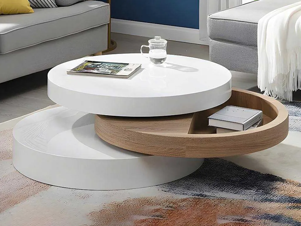 Salontafel Met Draaiblad Janita - Mdf - Eik En Wit-Vente-unique Hot