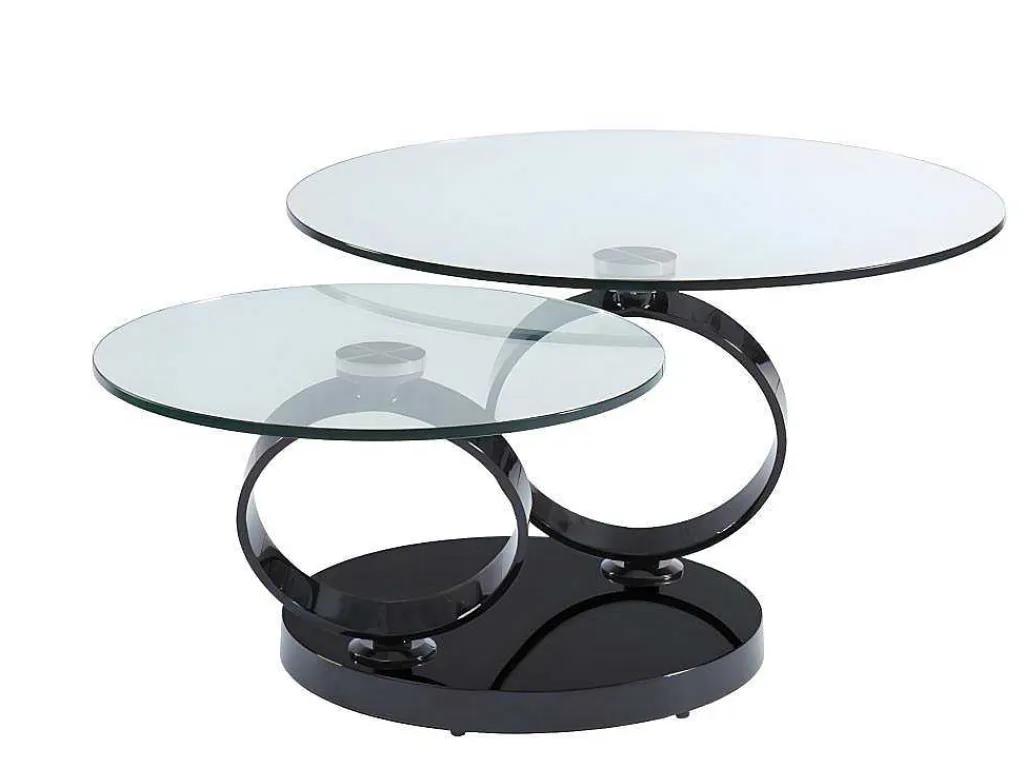 Salontafel Met Draaiblad Joline - Gehard Transparant Glas & Zwart Gechromeerde Poten-Maison Céphy Clearance