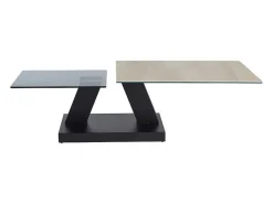 Salontafel Met Draaibladen - Keramiek, Gerookt Gehard Glas En Metaal - Zwart En Naturel - Oyrus Van Maison Cephy-Maison Céphy Best