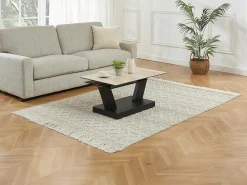 Salontafel Met Draaibladen - Keramiek, Gerookt Gehard Glas En Metaal - Zwart En Naturel - Oyrus Van Maison Cephy-Maison Céphy Best