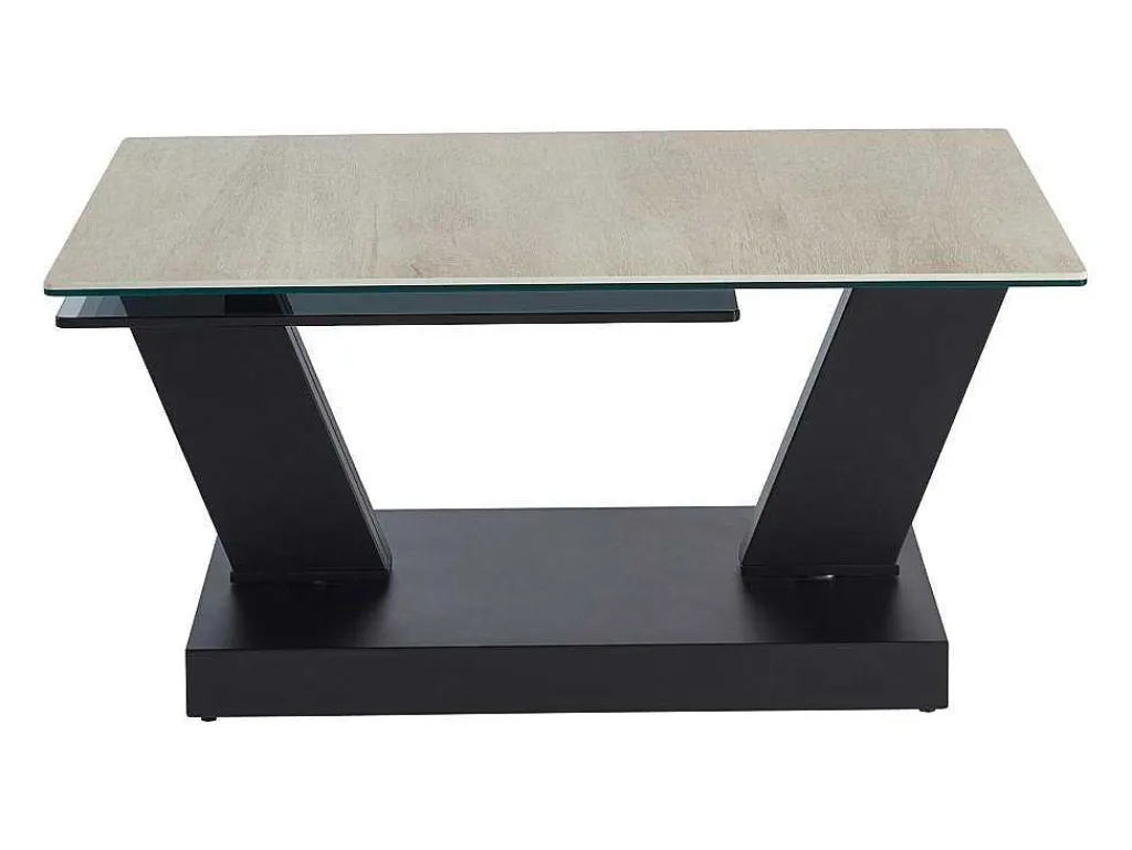 Salontafel Met Draaibladen - Keramiek, Gerookt Gehard Glas En Metaal - Zwart En Naturel - Oyrus Van Maison Cephy-Maison Céphy Best