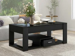 Salontafel Met Een Lade - Glazen Blad - Zwart-ModernLuxe Discount