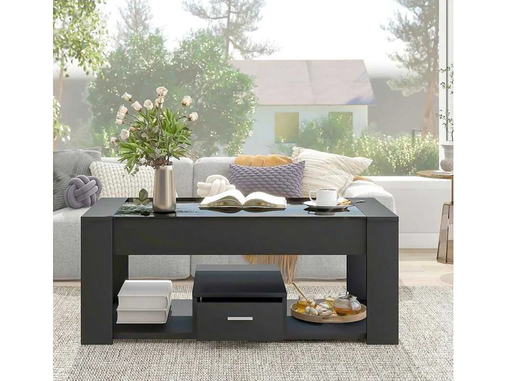 Salontafel Met Een Lade - Glazen Blad - Zwart-ModernLuxe Discount