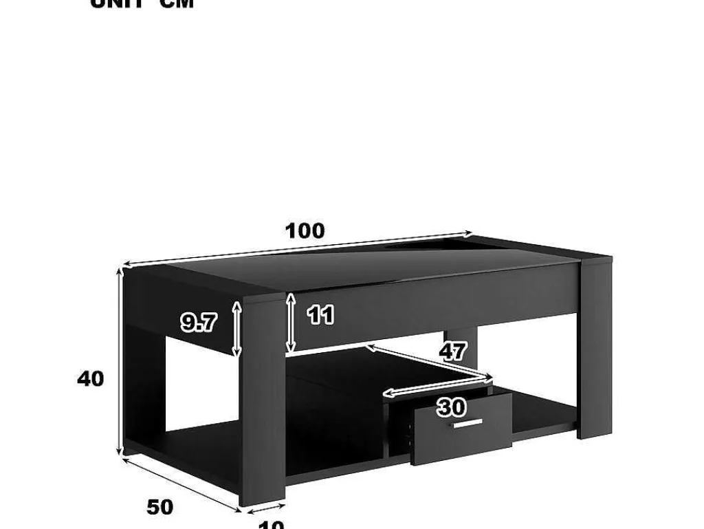 Salontafel Met Een Lade - Glazen Blad - Zwart-ModernLuxe Discount