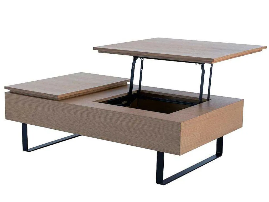 Salontafel Met Verstelbaar Blad En 1 Lade Van Mdf En Metaal - Donker Natuurlijk - Dalaho-Vente-unique Best