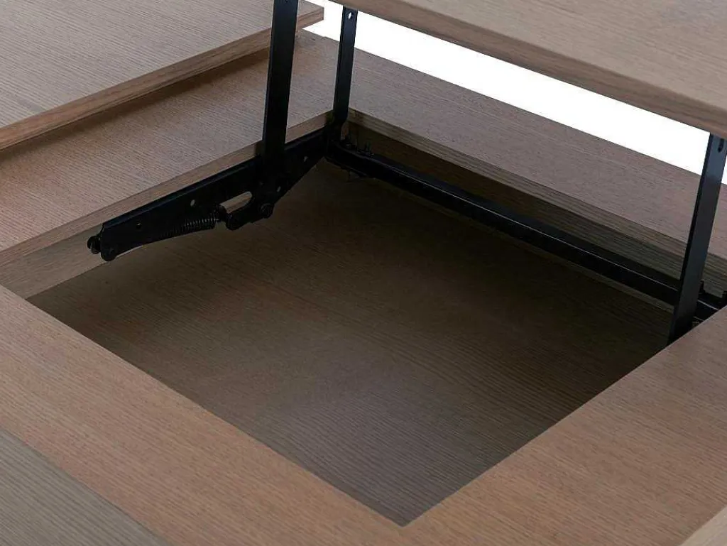 Salontafel Met Verstelbaar Blad En 1 Lade Van Mdf En Metaal - Donker Natuurlijk - Dalaho-Vente-unique Best