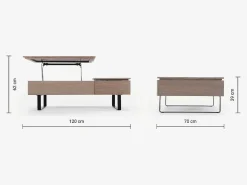 Salontafel Met Verstelbaar Blad En 1 Lade Van Mdf En Metaal - Donker Natuurlijk - Dalaho-Vente-unique Best