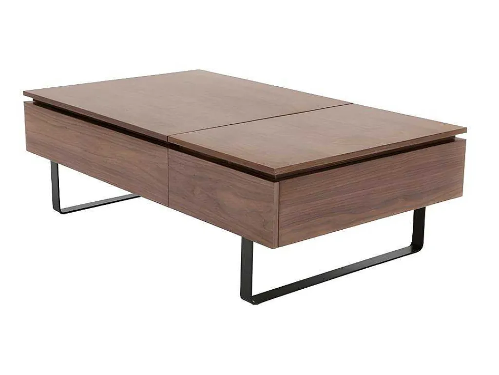 Salontafel Met Verstelbaar Blad En 1 Lade Van Mdf En Metaal - Donker Natuurlijk - Dalaho-Vente-unique Best