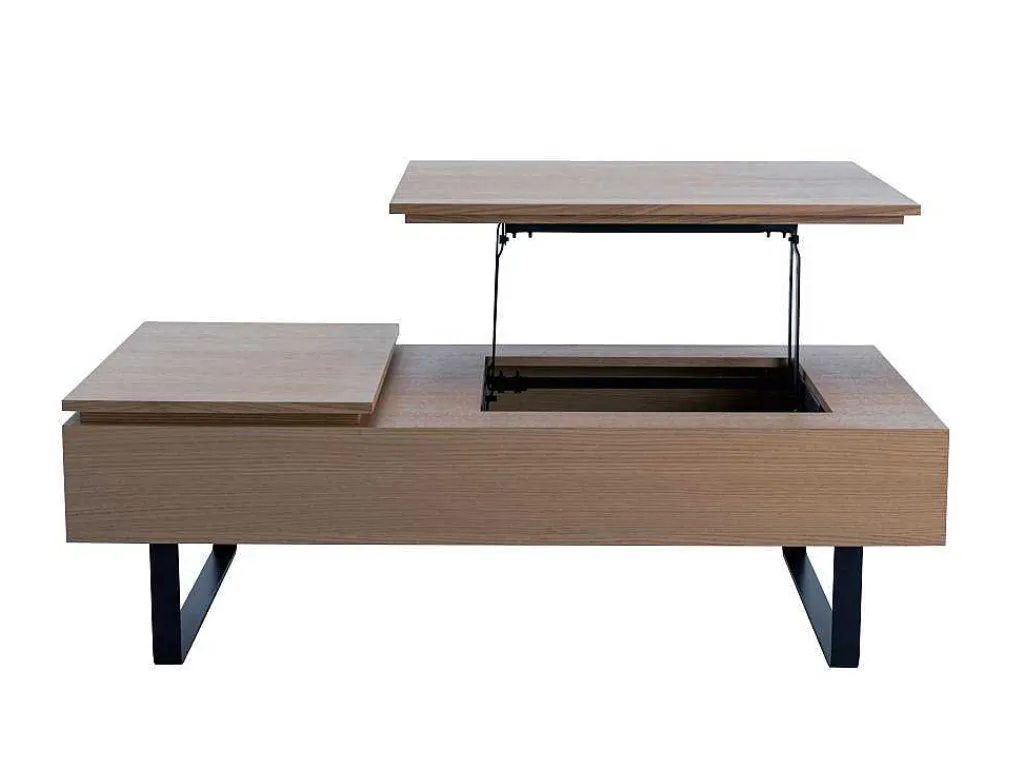 Salontafel Met Verstelbaar Blad En 1 Lade Van Mdf En Metaal - Donker Natuurlijk - Dalaho-Vente-unique Best