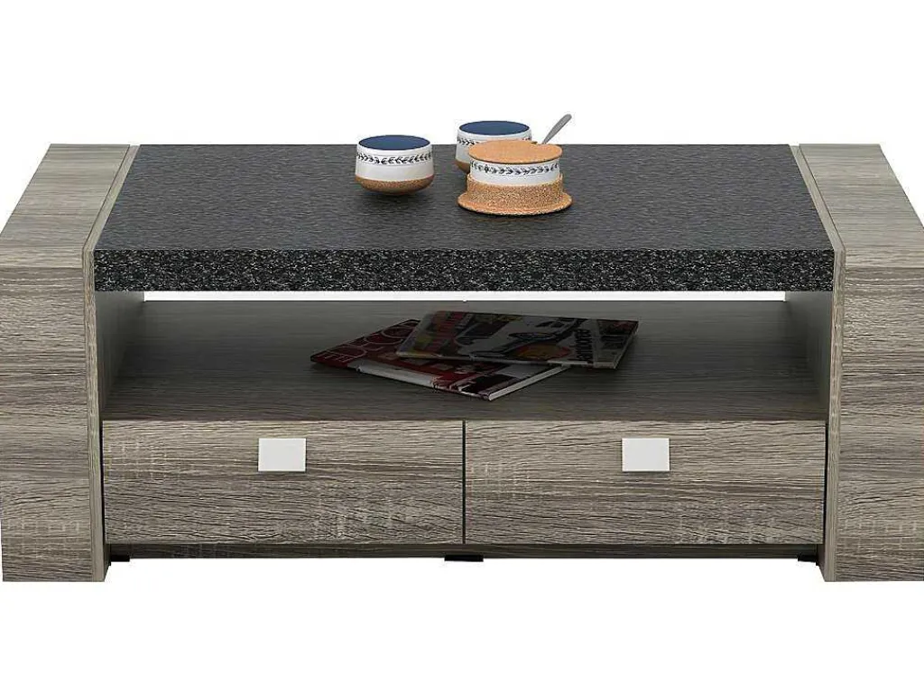 Salontafel Meteorite - 2 Laden - Mdf Blad Met Granieteffect-Vente-unique