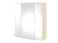 Saskia Kledingkast 2 Deuren, 2 Spiegeldeuren Eikenstructuur Decor, Wit Hoogglans.-Vente-unique Best