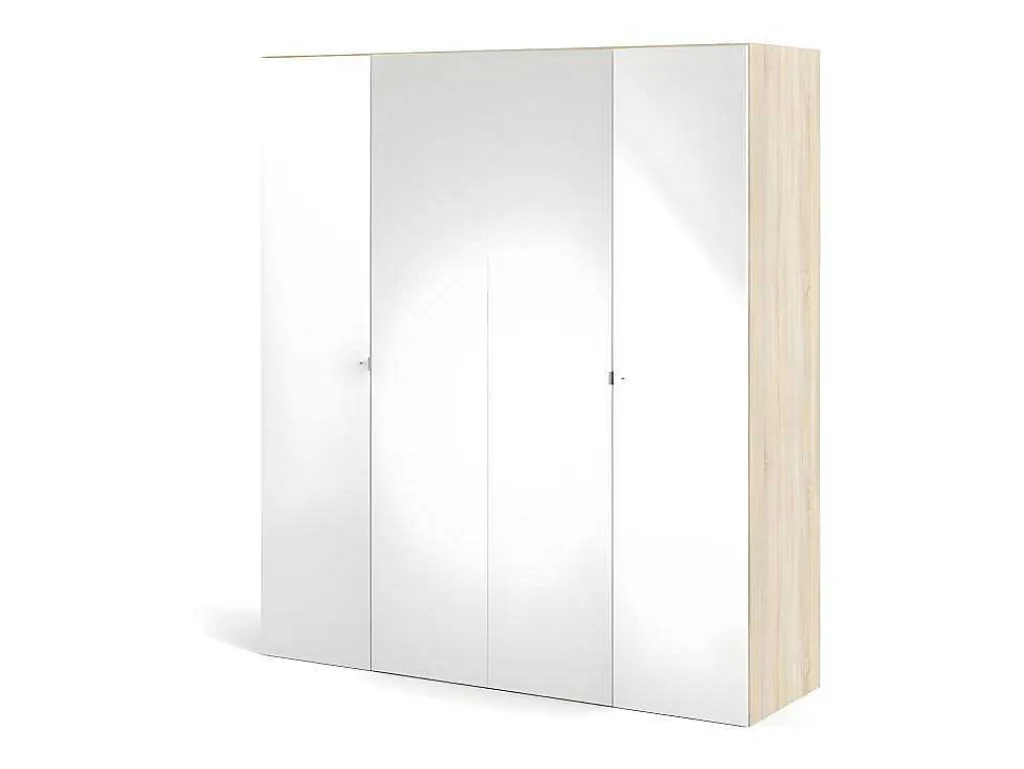 Saskia Kledingkast 2 Deuren, 2 Spiegeldeuren Eikenstructuur Decor, Wit Hoogglans.-Vente-unique Best