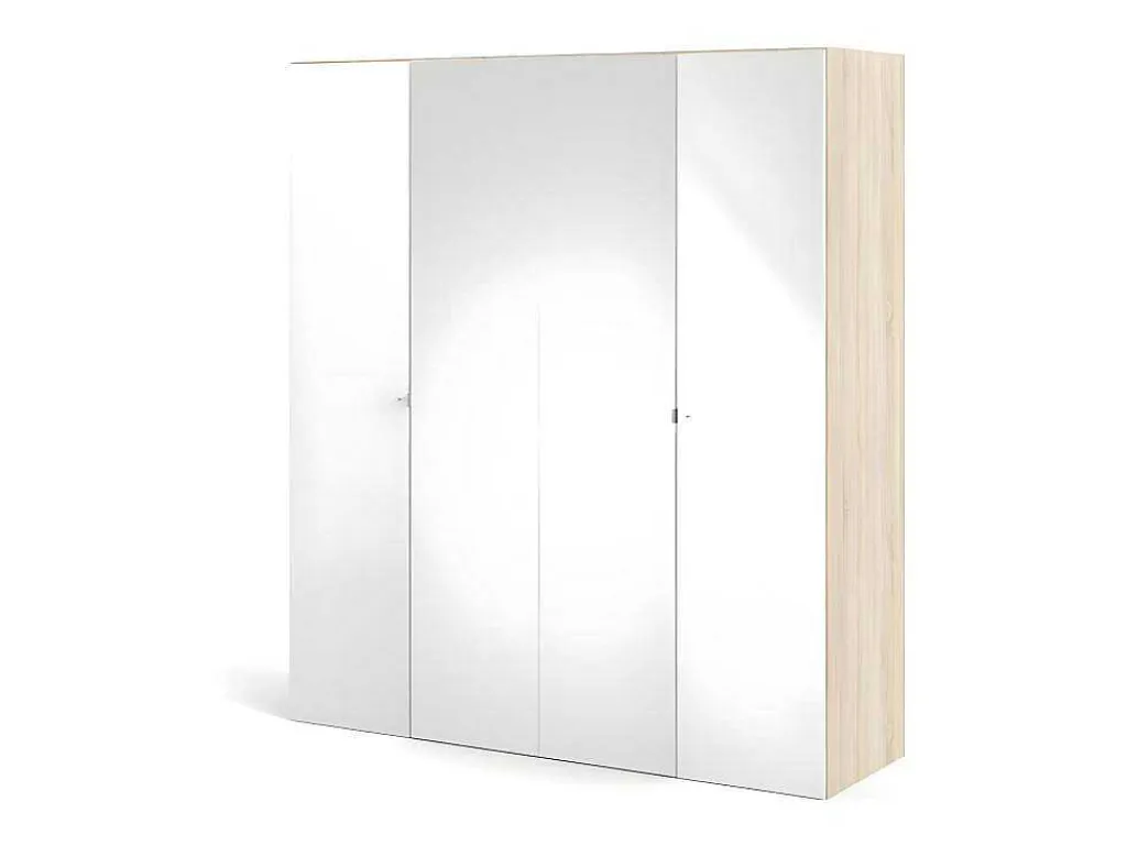 Saskia Kledingkast 2 Deuren, 2 Spiegeldeuren Eikenstructuur Decor, Wit Hoogglans.-Vente-unique Best