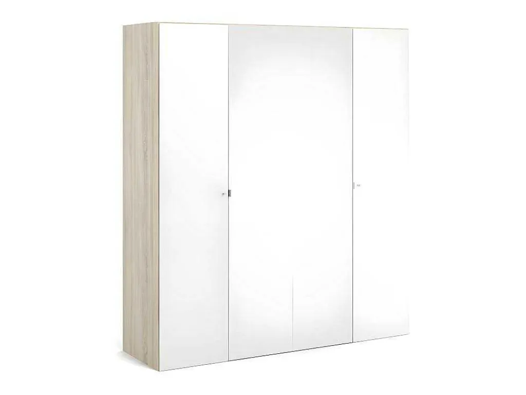 Saskia Kledingkast 2 Deuren, 2 Spiegeldeuren Eikenstructuur Decor, Wit Hoogglans.-Vente-unique Best