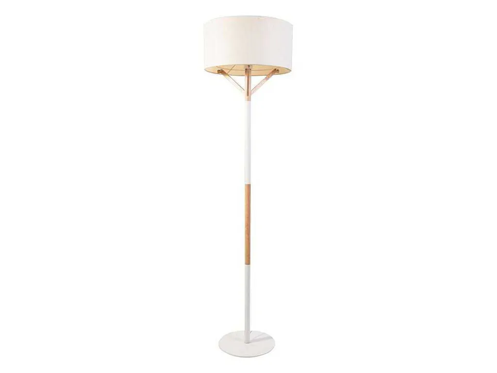 Scandinavische Staande Lamp Van Metaal, Linnen En Hevea - D44 X H164 Cm - Naturel En Wit - Addis-OZAIA Discount