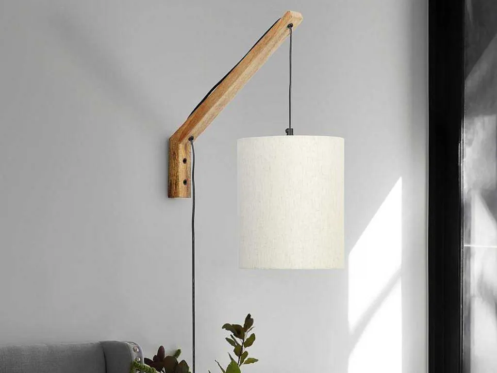 Scandinavische Wandlamp - Mangohout En Stof - D21 X H36 Cm - Licht Naturel En Beige - Paliana-OZAIA Online