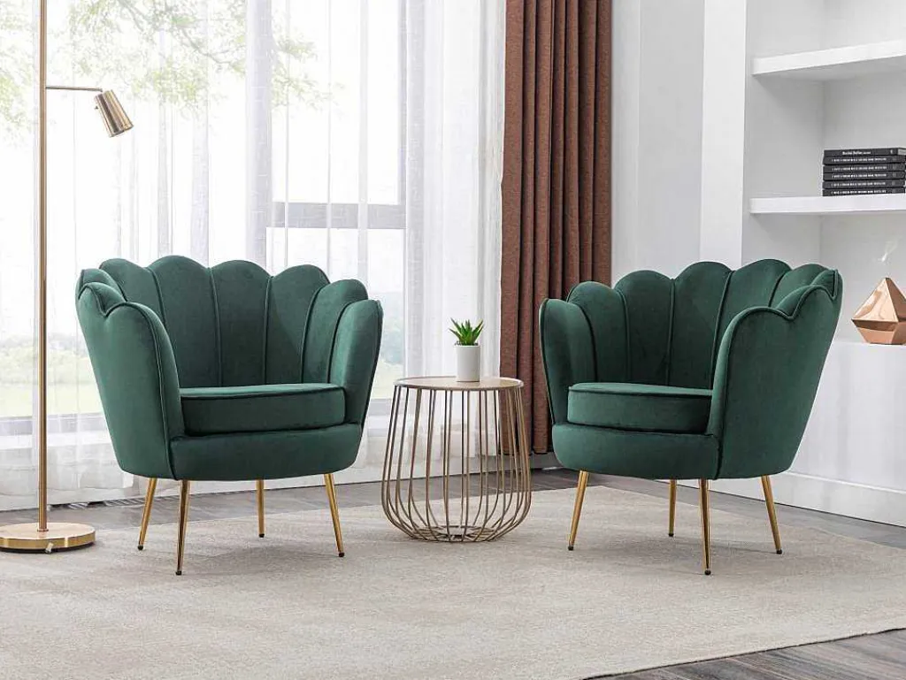 Schelpvormige Fauteuil Van Spargroen Velours Dandelion - Van-PASCAL MORABITO Outlet