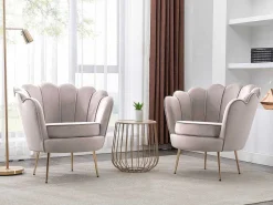 Schelpvormige Fauteuil Van Taupegrijs Velours Dandelion - Van-PASCAL MORABITO Online