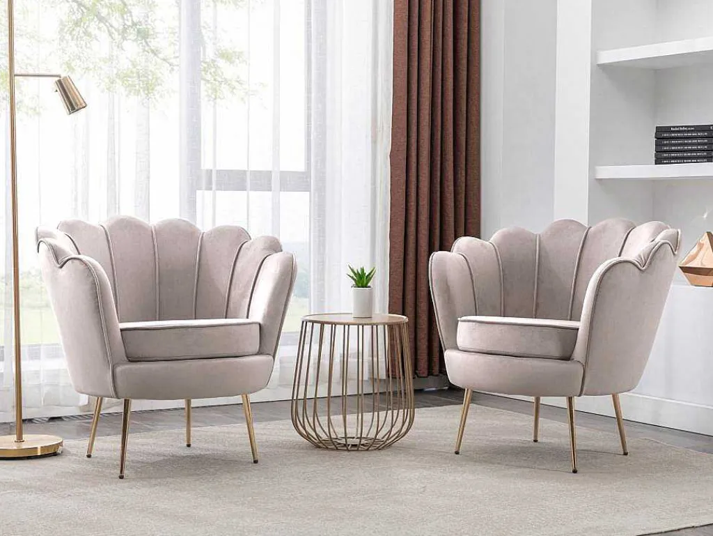 Schelpvormige Fauteuil Van Taupegrijs Velours Dandelion - Van-PASCAL MORABITO Online