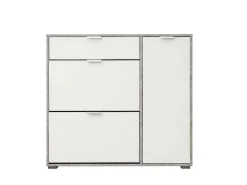 Schoenenkast Arietta - 2 Vlakken, 1 Deur En 1 Lade - Kleur: Wit & Beton-Vente-unique