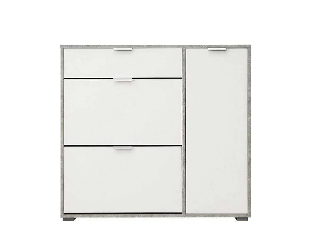Schoenenkast Arietta - 2 Vlakken, 1 Deur En 1 Lade - Kleur: Wit & Beton-Vente-unique