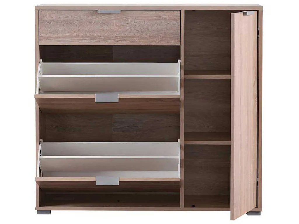 Schoenenkast Arietta - 2 Vlakken, 1 Deur En 1 Lade - Kleur: Wit & Beton-Vente-unique