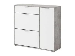 Schoenenkast Arietta - 2 Vlakken, 1 Deur En 1 Lade - Kleur: Wit & Beton-Vente-unique