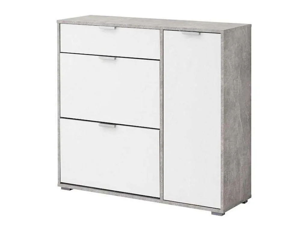 Schoenenkast Arietta - 2 Vlakken, 1 Deur En 1 Lade - Kleur: Wit & Beton-Vente-unique