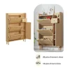 Schoenenkast In Hout En Rotan - 3 Klepdeuren En 1 Lade - Verstelbare Plank - Naturel-ModernLuxe Sale