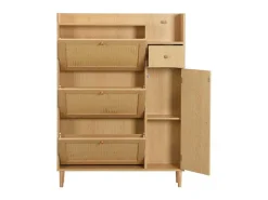 Schoenenkast In Hout En Rotan - 3 Klepdeuren En 1 Lade - Verstelbare Plank - Naturel-ModernLuxe Sale