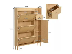Schoenenkast In Hout En Rotan - 3 Klepdeuren En 1 Lade - Verstelbare Plank - Naturel-ModernLuxe Sale