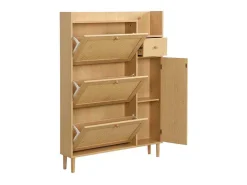 Schoenenkast In Hout En Rotan - 3 Klepdeuren En 1 Lade - Verstelbare Plank - Naturel-ModernLuxe Sale
