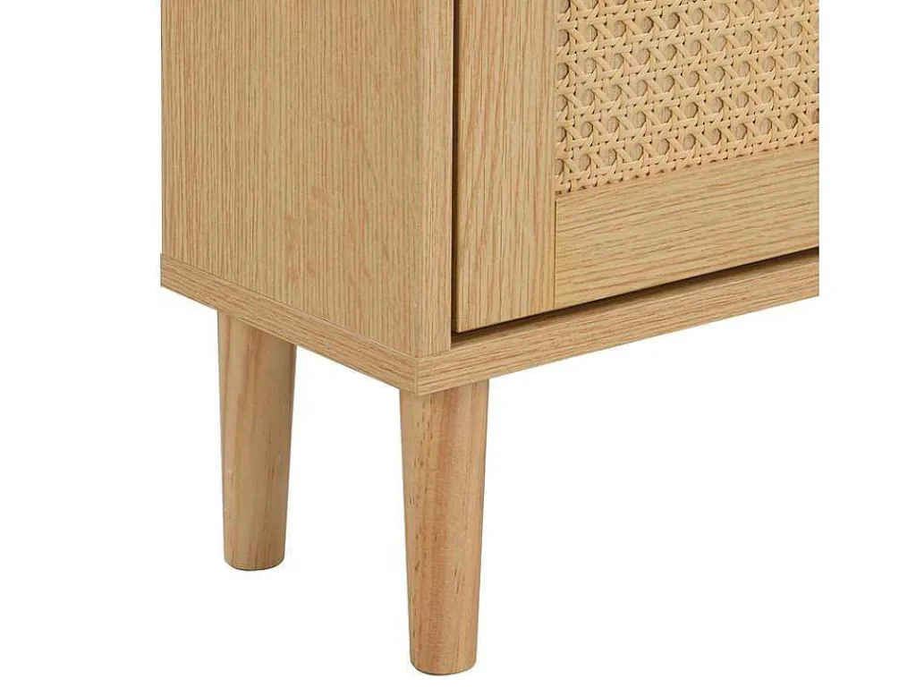 Schoenenkast In Hout En Rotan - 3 Klepdeuren En 1 Lade - Verstelbare Plank - Naturel-ModernLuxe Sale