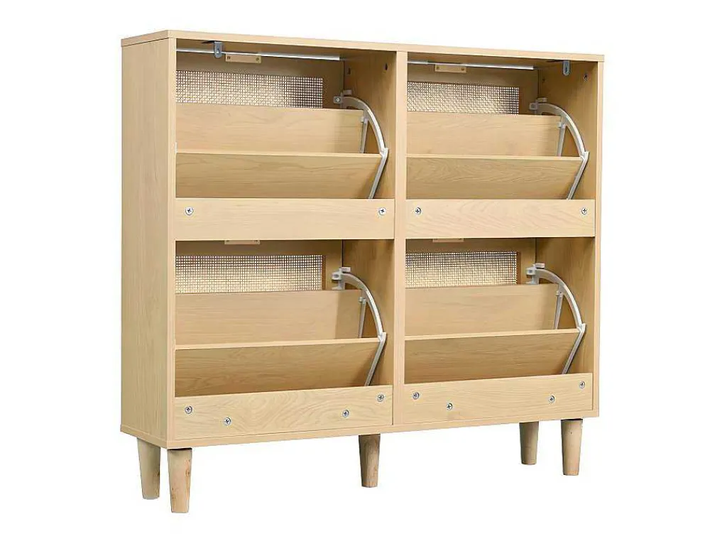 Schoenenkast In Hout En Rotan - 4 Klepdeuren - Naturel-ModernLuxe
