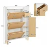 Schoenenkast In Hout En Rotan - 3 Klepdeuren En 1 Lade - Verstelbare Plank - Naturel & Wit-ModernLuxe Best