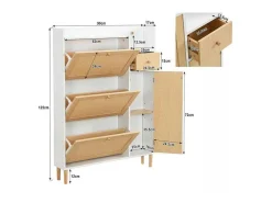 Schoenenkast In Hout En Rotan - 3 Klepdeuren En 1 Lade - Verstelbare Plank - Naturel & Wit-ModernLuxe Best